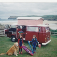 The first Camper we had, its an old pic both the girls are in University now and Dempsey has been pushing up daises for years,good ole boy.